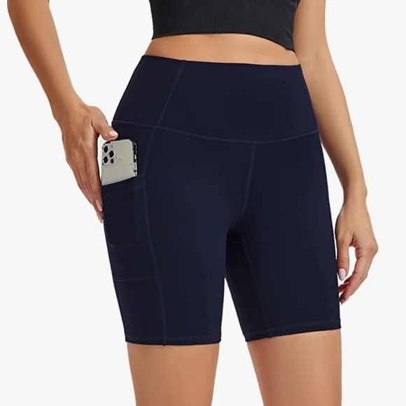 NWT! Women’s navy blue yoga sports shorts Large - Picture 2 of 4